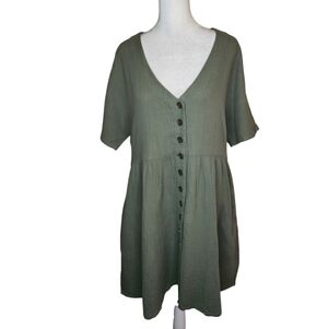 Madewell Lightspun V Neck Button Front Dress in Foraged Green Size Medium